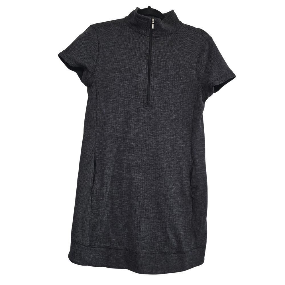Women's  Quarter Zip Sweater Dress Gray Short Sleeve S Casual Winter Layering